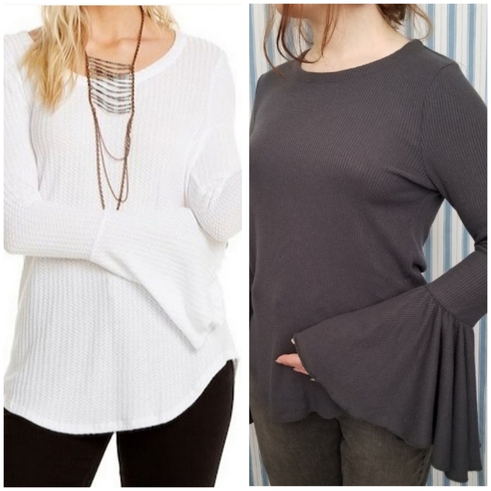CHASER Gray Ribbed Top Flounce Sleeve Size Medium NWT Host Pick
